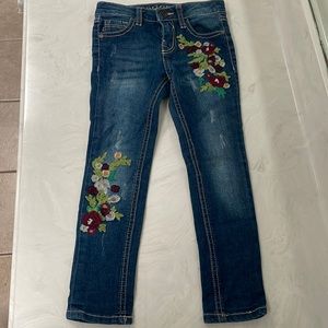 V Gold Embroidered Skinny Dark Wash Jeans